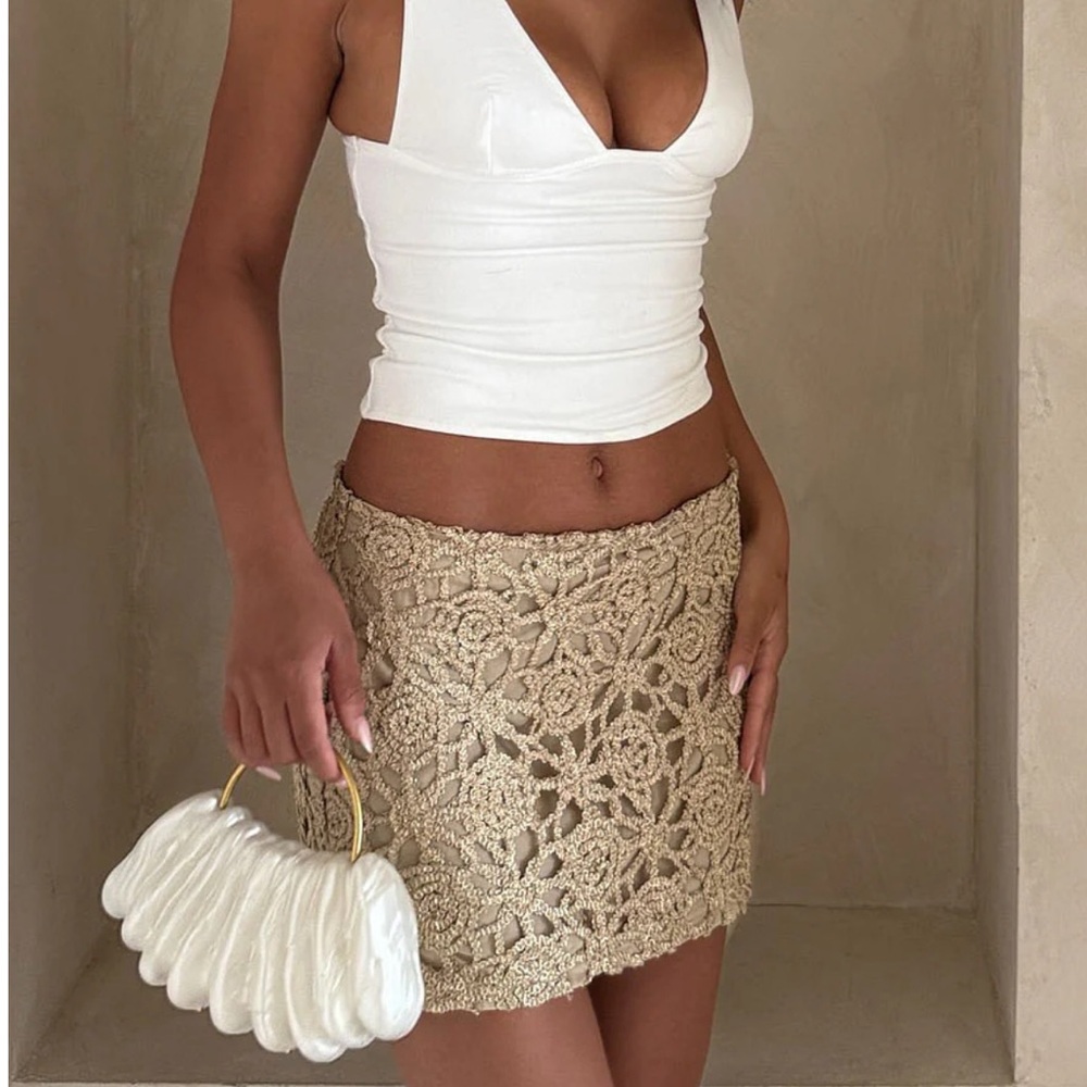 NWT White Fox Do What I'm Told Mini Skirt Gold Size Small